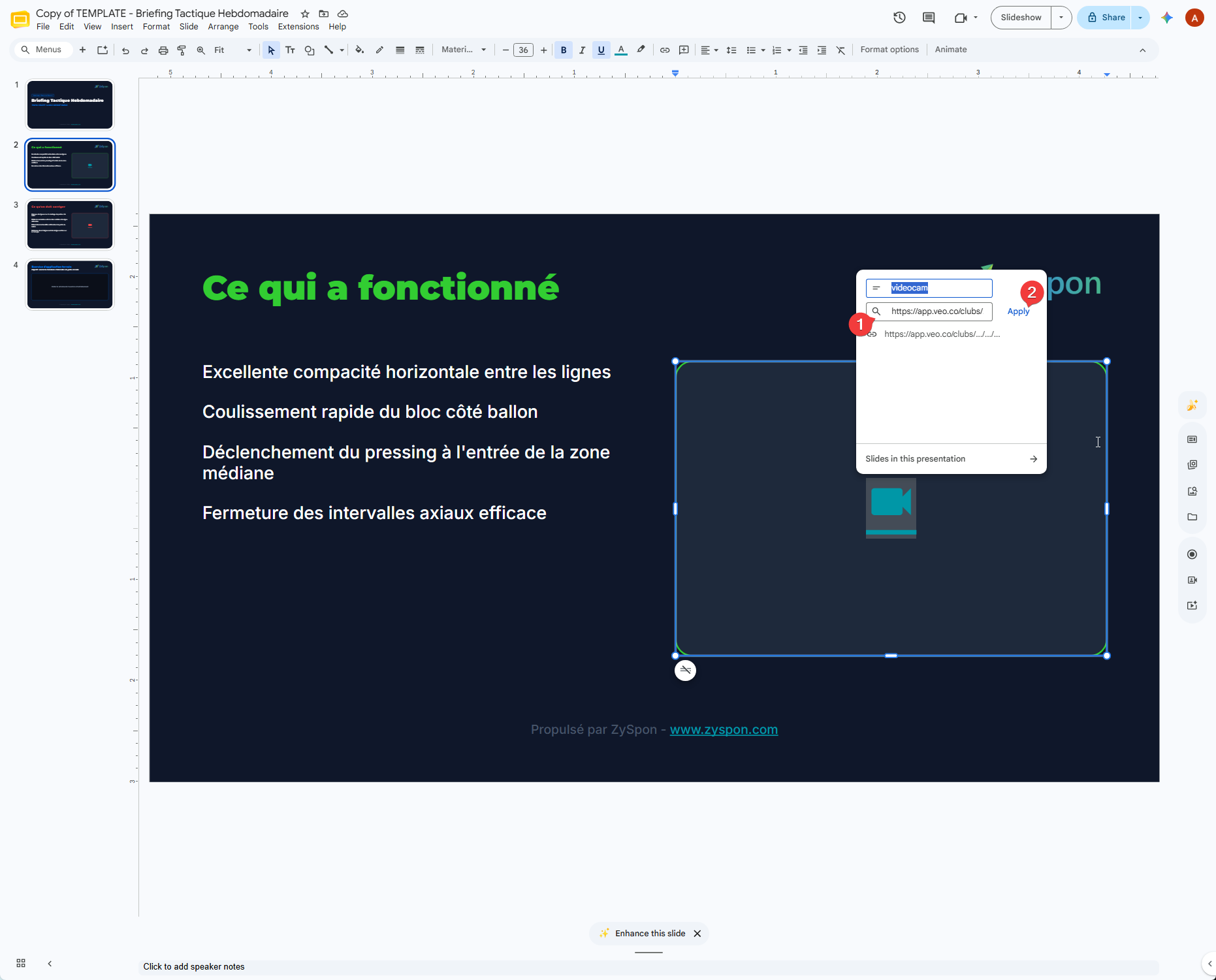 6. Coller le lien dans le champ de la caméra sur Google Slides